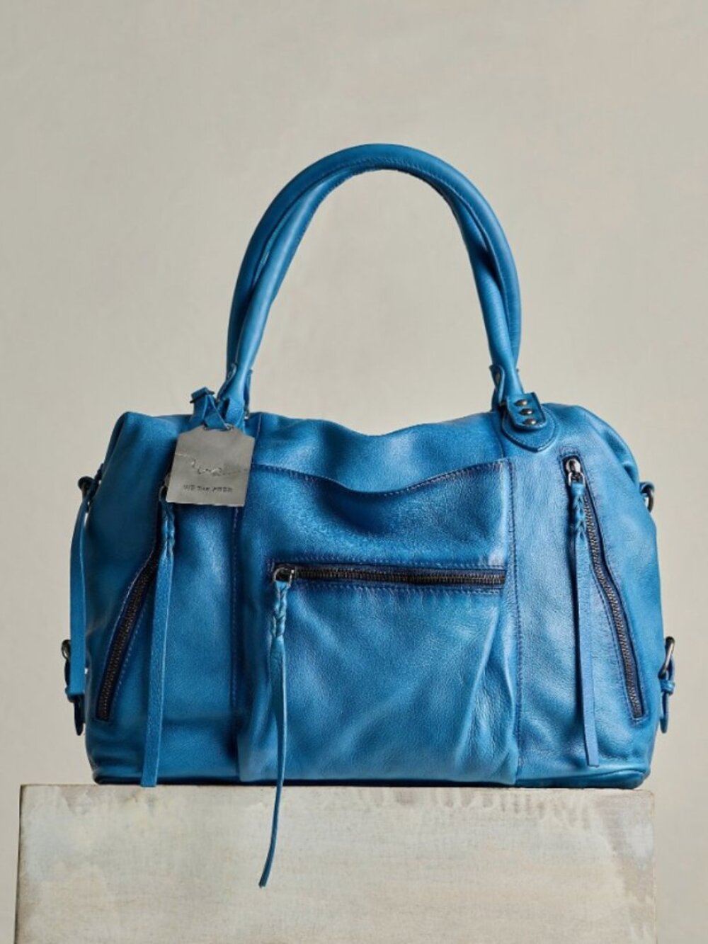 Free People | NWT | We The Free Santrioni Blue Pattern Leather Emerson Tote Bag